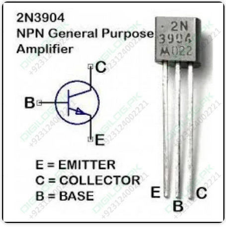 Excellent 2N3904 pinout image from digilog.pk